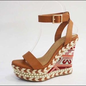 Unique Espadrille Wedge Heels Tan Pattern 5.5-10